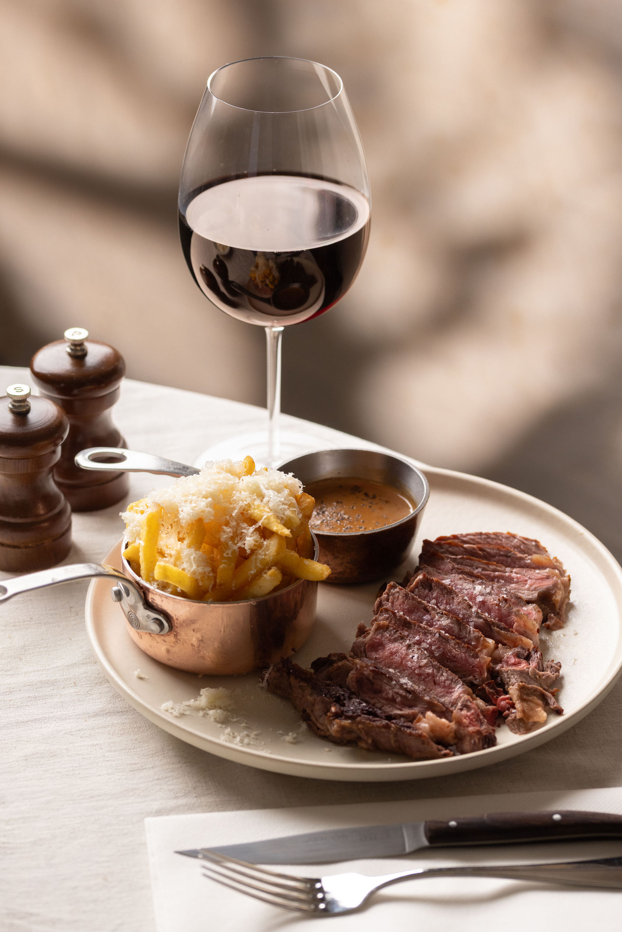 Rib-eye steak with fries